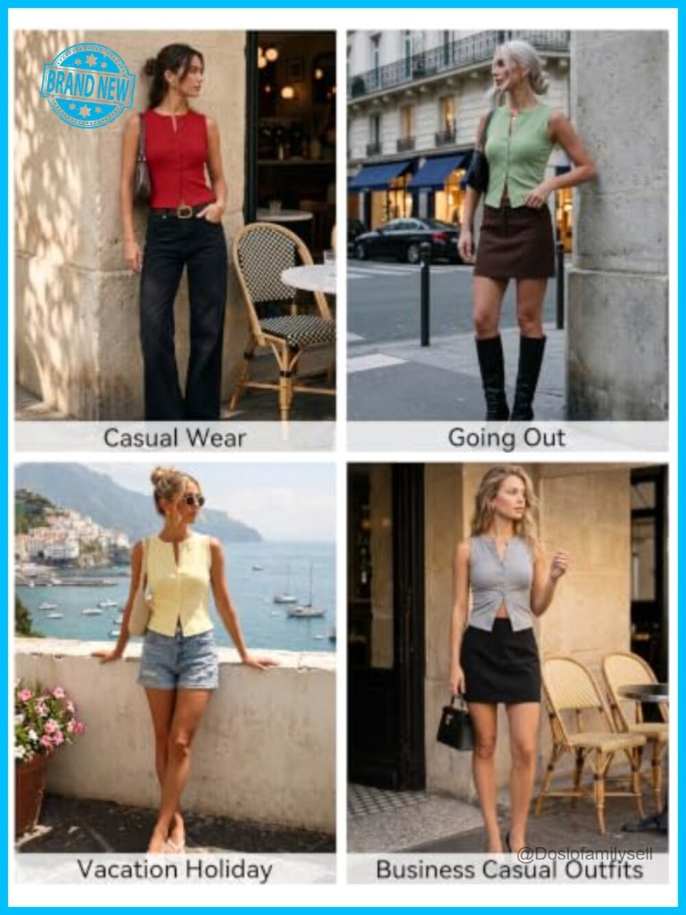 Ribbed Button Down Sleeveless Tank Top Y2K Slim Fit Summer Going Out Crop Top - Picture 4 of 6